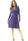 Long Sleeve Shirred V-Neck Knot Front Rayon Jersey Dress