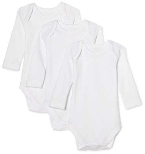SpaSilk 100% Cotton Long Sleeve Lap Shoulder 3-Pack Bodysuit - White/Pink, 3 Months