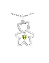 Original Star K (tm) Love Teddy Bear with 4mm Heart Shape Genuine Peridot in 925 Sterling Silver