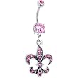 Pink Gem Fleur De Lis Belly Ring