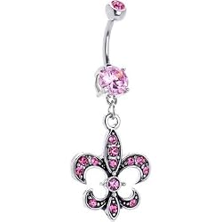 Pink Gem Fleur De Lis Belly Ring