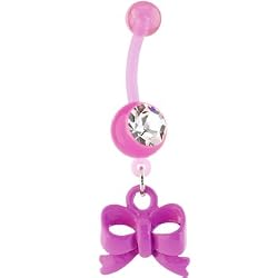 Bioplast Pink Ribbon Dangle Belly Ring