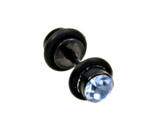 FAKE PLUG WITH ANODIZED BLACK DOUBLE BLUE GEM 16g/1.2mm - Sold Individually