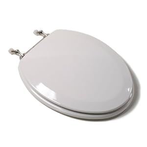 Comfort Seats C1B4E2-00BN Deluxe Molded Wood Toilet Seat with Brushed Nickel Hinges, Elongated, White