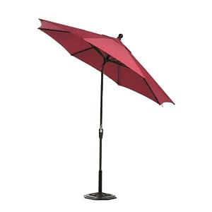 6' Auto - crank Tilt Market Umbrella, BLACK, RED SUNBRELLA by 