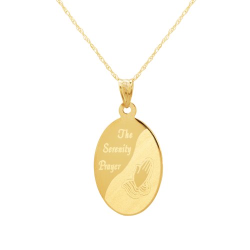 10k Yellow Gold Laser Oval Polished Serenity Pendant Necklace, 18