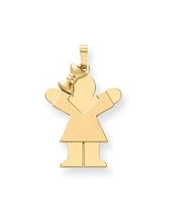 14k Yellow Gold Solid Engravable Girl with Bow on Left Charm