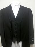 IMAGE OF New Men's Three Piece Black 100% Wool Dress Suit - Includes Jacket, Pants, and Vest