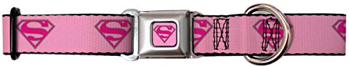 Superman Seat Belt Buckle Dog Collar Pink 1.5" 18-32"