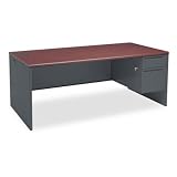 38000 Series Right Pedestal Desk, 3/4 Pedestal, Mahogany/Charcoal, 72 x 36 (HON38293RNS)