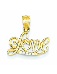 14K Gold Yellow Diamond Cut Love Pendant