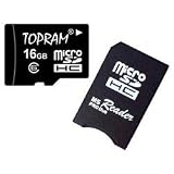 TOPRAM 16GB 16G microSD microSDHC Memory Card Class 6 with Memory Stick Pro Duo MSPD Adapter - TRmicroSD_C6_16G8A