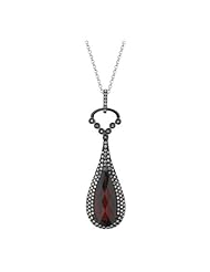14K White Gold 5.22ct Mi Amore Pave Diamond & Pear Red Garnet Gemstone Necklace