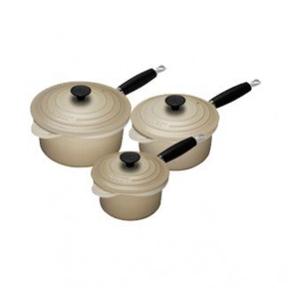 Le Creuset - Cast Iron Saucepans - Almond 3 Piece Saucepan Set. Almond