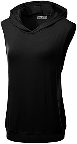 Doublju Women Simple Hoodies Point Sleeveless Tank Top BLACK,L