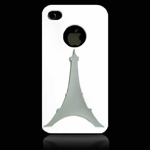 Hand Made iphone 4 Silicon Case - La Tour Eiffel (White) w FREE screen protector