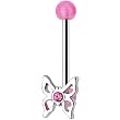 Pink Gem Butterfly Eyebrow Ring with Acrylic Ball