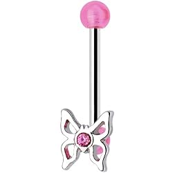 Pink Gem Butterfly Eyebrow Ring with Acrylic Ball