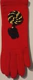 Red Color One Size Wool Jersey Gloves with Gold and Black Braid and Tassel