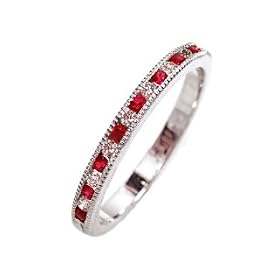 Ruby and Diamond Channel Set Half Circle with Milgrain Edge, 14k White Gold,... by OGI Ltd