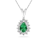 7X5mm Pear Shaped Emerald and Diamond Flower Pendant in 14k White Gold