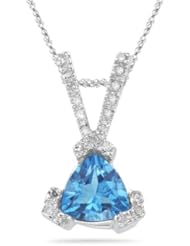 0.11 Cts Diamond & 1.60 Cts Swiss Blue Topaz Pendant in 14K White Gold