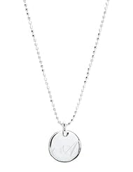 Sterling Silver Engravable Circle Pendant with 1 mm Diamond Cut Beaded Chain