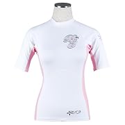 Body Glove Womens Aura Short Sleeve 8oz Lycra Rash Guard Vest - White/Rose