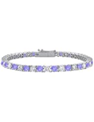 Created Tanzanite and Cubic Zirconia Prong Set 10K White Gold Tennis Bracelet 2.00 CT TGW