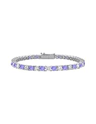 Created Tanzanite and Cubic Zirconia Prong Set 10K White Gold Tennis Bracelet 3.00 CT TGW