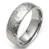 8MM Polished Titanium Ring with Hammered Effect