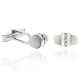 Designer Sterling Silver Genuine Mother of Pearl Stone Diamond cz Cuff Links
