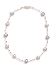 16" 14K Yellow Gold Twist Bar Chain with 7.5-8mm Cultured Freshwater Pearl Necklace.