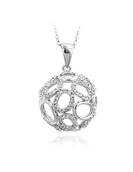 Alexander James White Gold Rhodium Bonded Globe Pendant with Fused Pave and Shiny Circles in Silvertone Chain Not Included