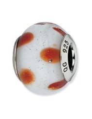 Sterling Silver White with Orange Dots Italian Murano Charm