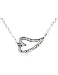 Sterling Silver or 14k Rose Gold over Sterling Silver Stationed Sideways Open Heart Diamond Accent Necklace, 18"
