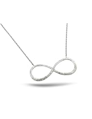 Sterling Silver Rhodium Plated Infinity Loop Hammered And Brushed Finish Pendant 16 Inch Plus 2 Inch Chain