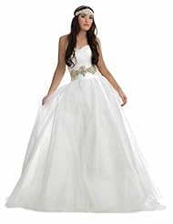 Empire   Waistline Crystal Sateen Wedding Dress  With a Sash 