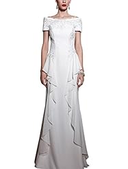 A-line Pleated Applique Chiffon Cap Sleeves Off the Shoulder Short Sleeves Cocktail Floor Length Homecoming Dress/Pageant Dress/Prom Dress/Party Dress/Wedding Dress 