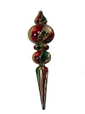 Barcana Large 10-Inch Shatterproof Traditional Red, Gold and Green Finial, Christmas Ornaments, Set of 2