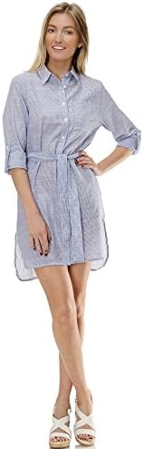 (27726) Love By Chesley Womens Cotton Stripe Shirt Dress in Blue/White Size: M