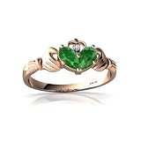 14k Rose Gold Pear Genuine Emerald Celtic Claddagh Ring