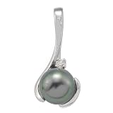 Tahitian Black Pearl Pendant with Diamond in 14K White Gold