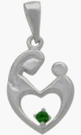10K White Gold Emerald Mother & Child Pendant with chain