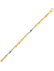 14K Two-Tone Gold Rope Bracelet with Polished Spiral Bar Stations