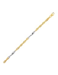 14K Two-Tone Gold Rope Bracelet with Polished Spiral Bar Stations