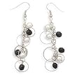 White Glass Pearl and Black Bead French Wire Earrings