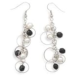 White Glass Pearl and Black Bead French Wire Earrings