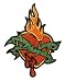Flaming Sacred Heart with Green Barbed Wire Around It, and Dripping Blood - Embroidered Iron On or Sew On Patch