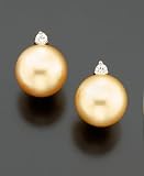 14k Gold South Sea Pearl & Diamond Accent Earrings